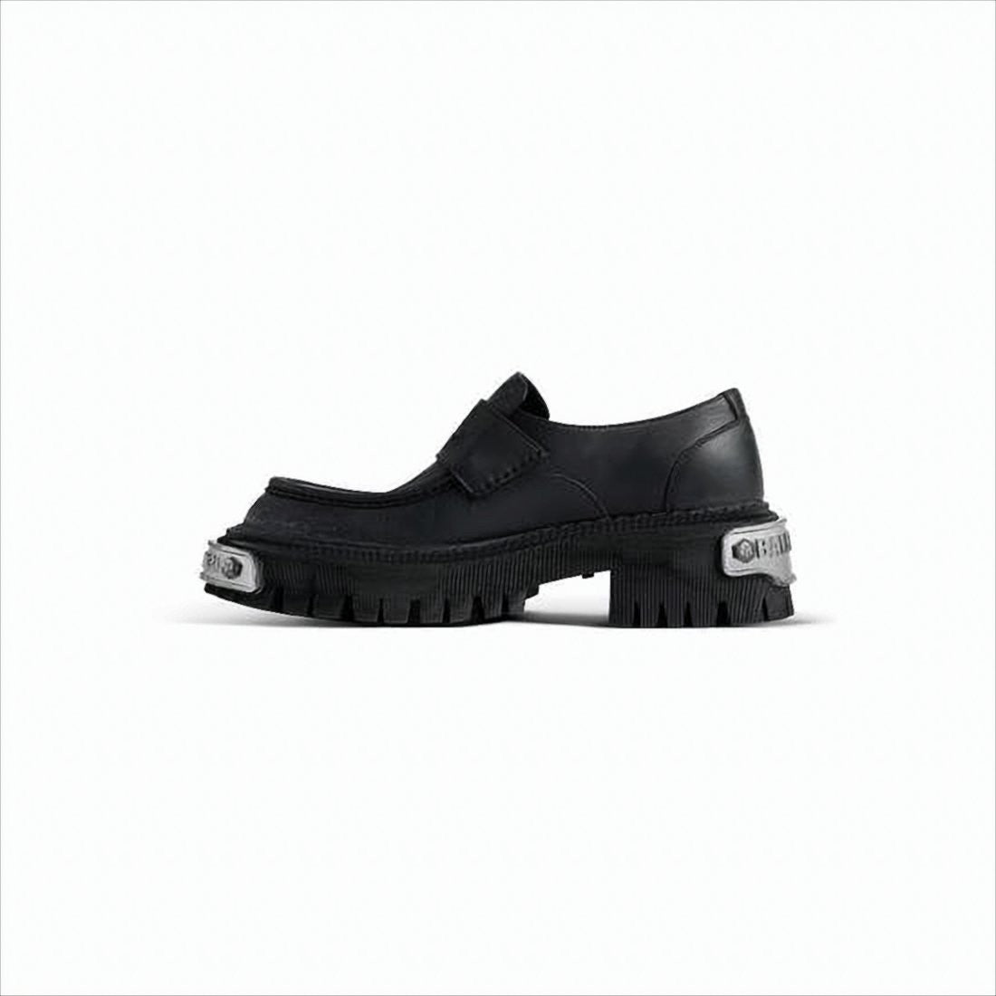 Balenciaga Chunky Black Leather Loafers With Rugged Rubber Sole