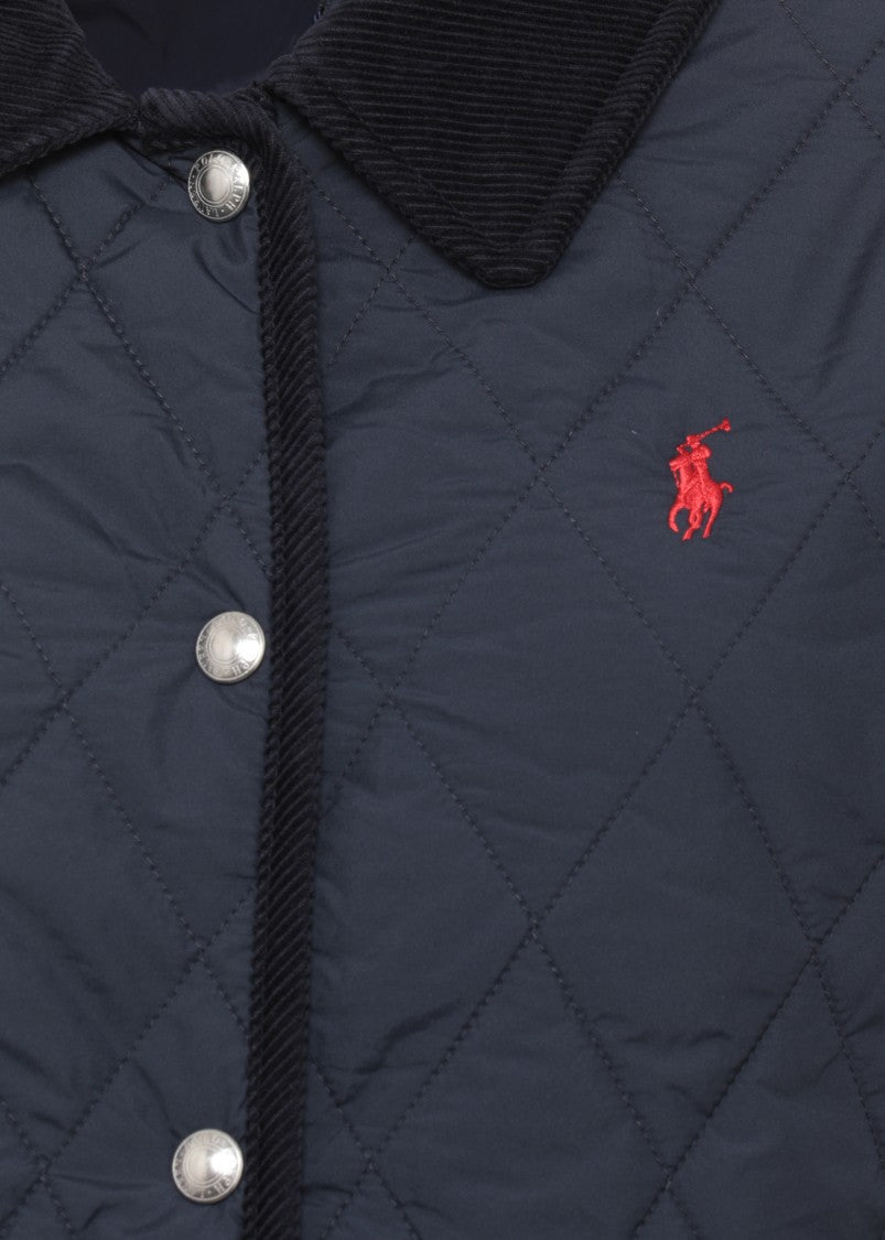 Polo Ralph Lauren Blue Quilted Velvet Detail Down Jacket