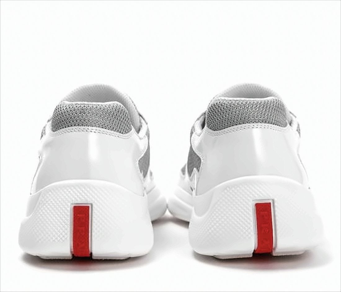Prada White Leather And Grey Mesh Sneakers