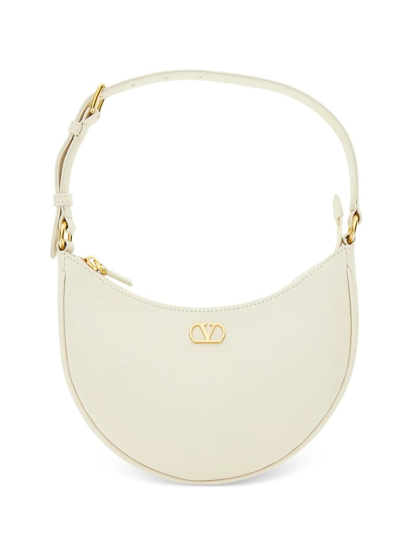 Valentino White Crescent-Shaped Mini Leather Shoulder Bag