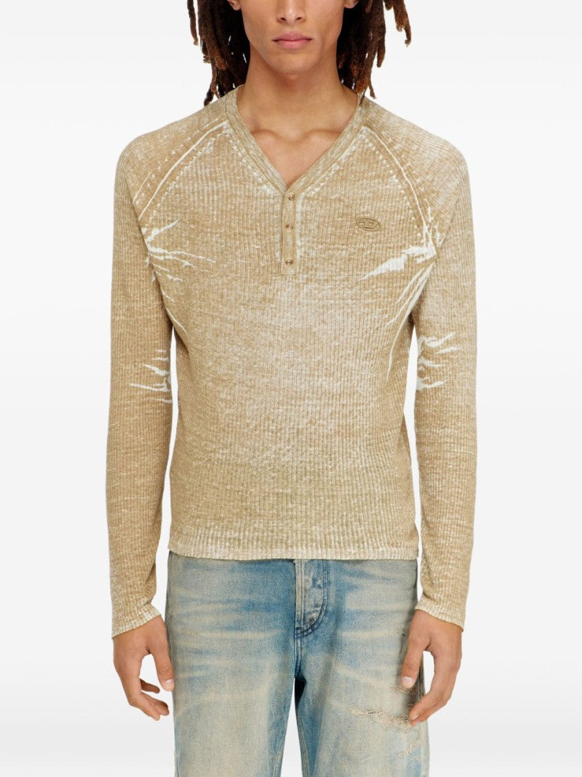 Diesel Beige V-Neck Ribbed Button Sweater