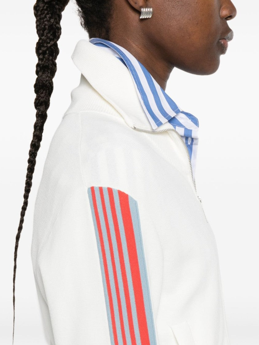 Autry White Front Zip Striped Sweater