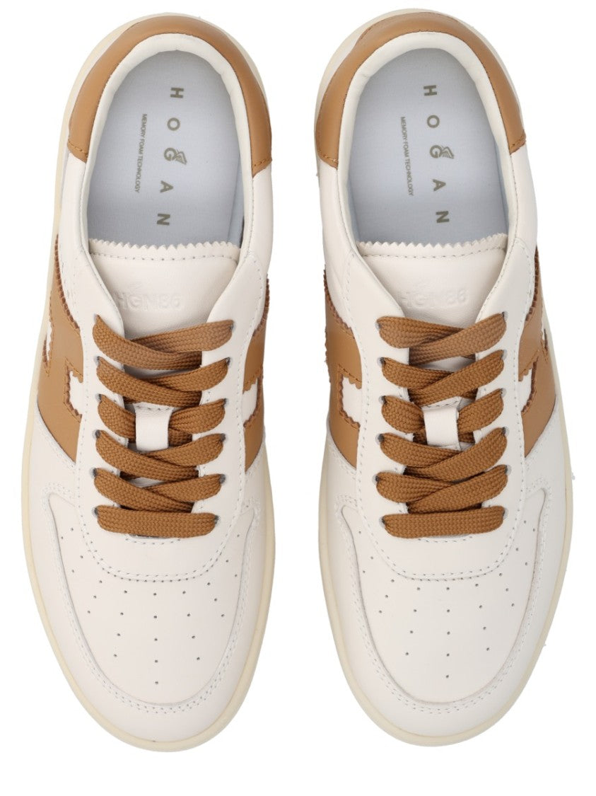 Hogan Neutrals Low-Top Perforated Toe Sneakers