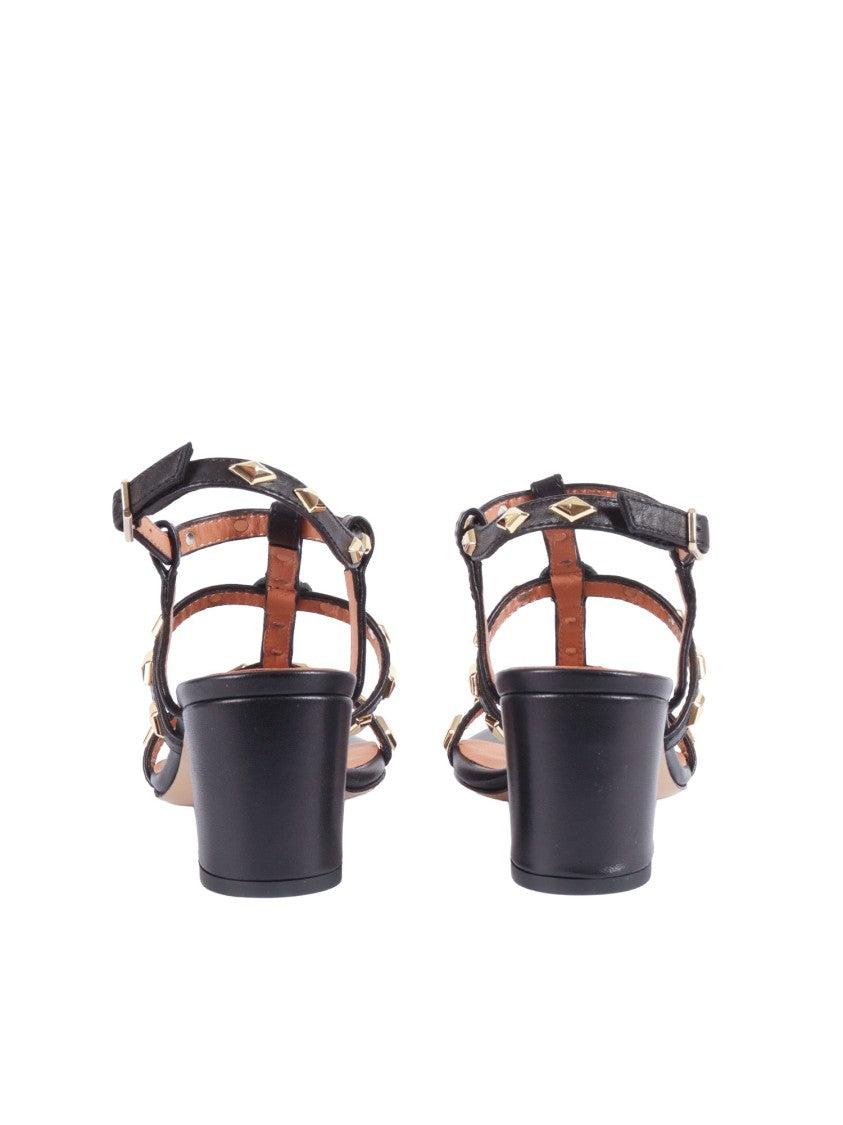 Via Roma 15 Black Leather Sandals