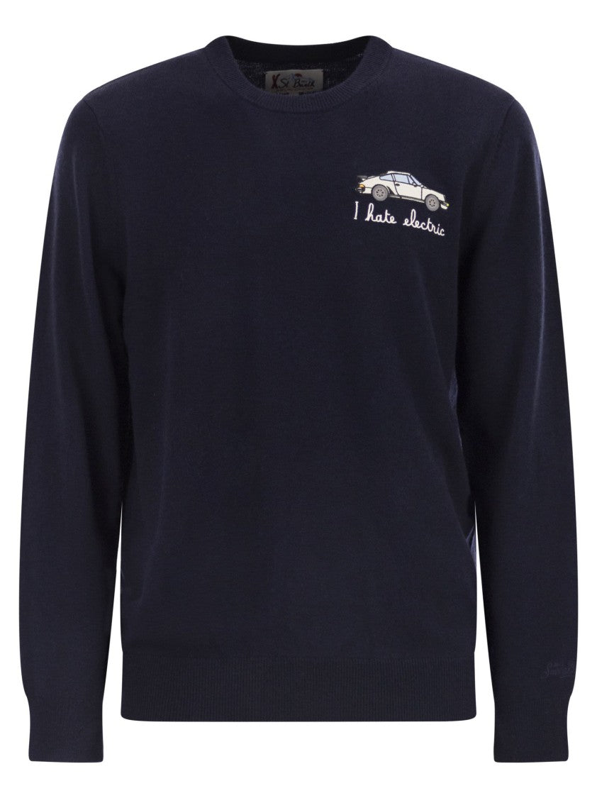 Mc2 Saint Barth Crew Neck Jumper With Vintage Car Embroidery