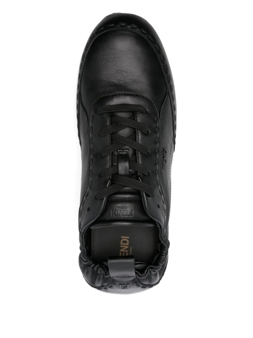 Fendi Sleek Lace-Up Flat Shoes In Smooth Leather