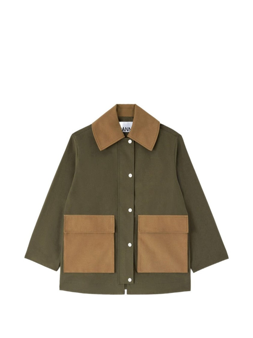 Ganni Canvas Contrast Collar Elbow Patches Jacket
