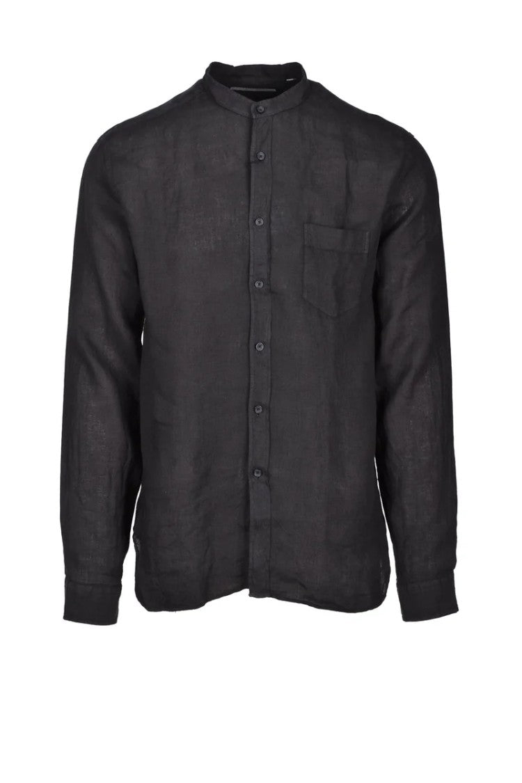 Baturo Black Mandarin Linen Shirt