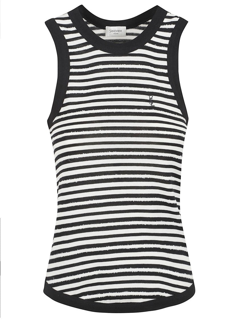 Saint Laurent Striped Sleeveless Top With Distressed Texture