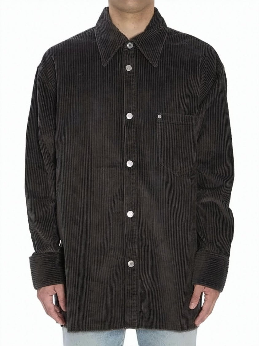 Ami Paris Corduroy Velvet Side-Slit Oversized Shirt