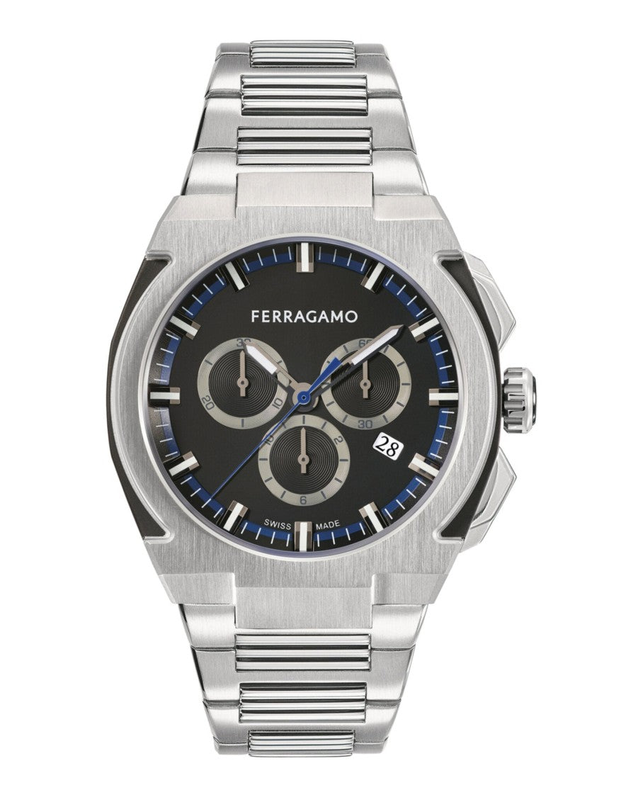 Ferragamo Chronograph Date Quartz Watch With Black Matte Dial