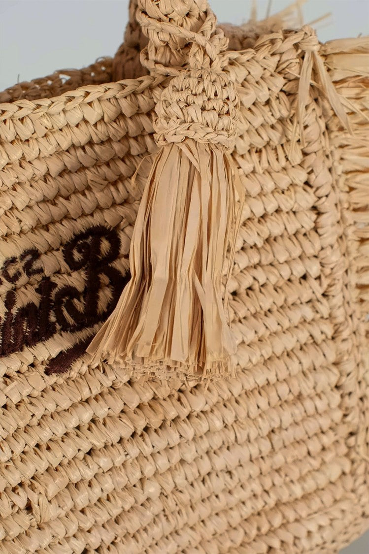 Mc2 Saint Barth Rectangular Woven Handbag With Decorative Tassel