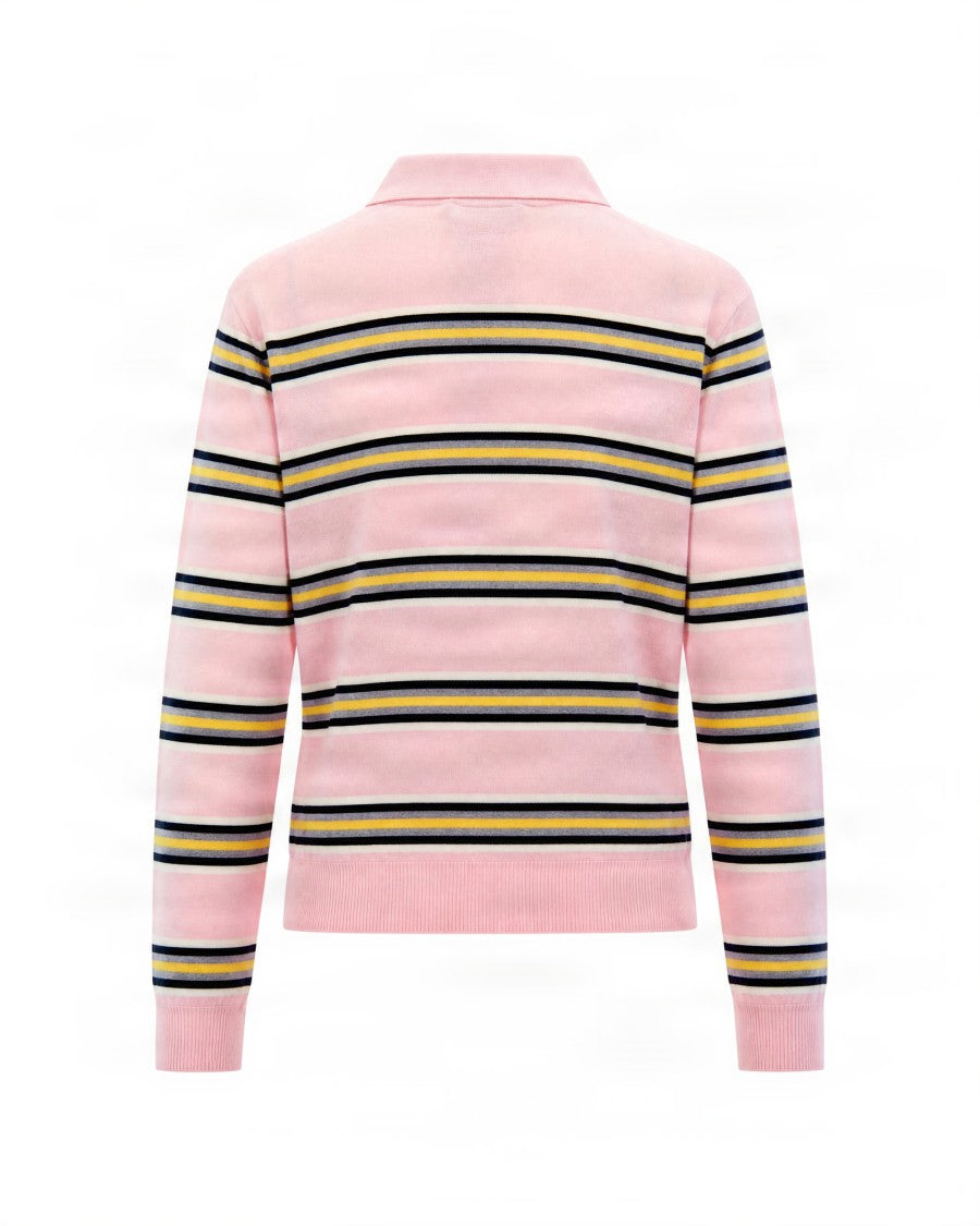 Fiorucci Pink Striped Ribbed Merino Wool Polo Shirt