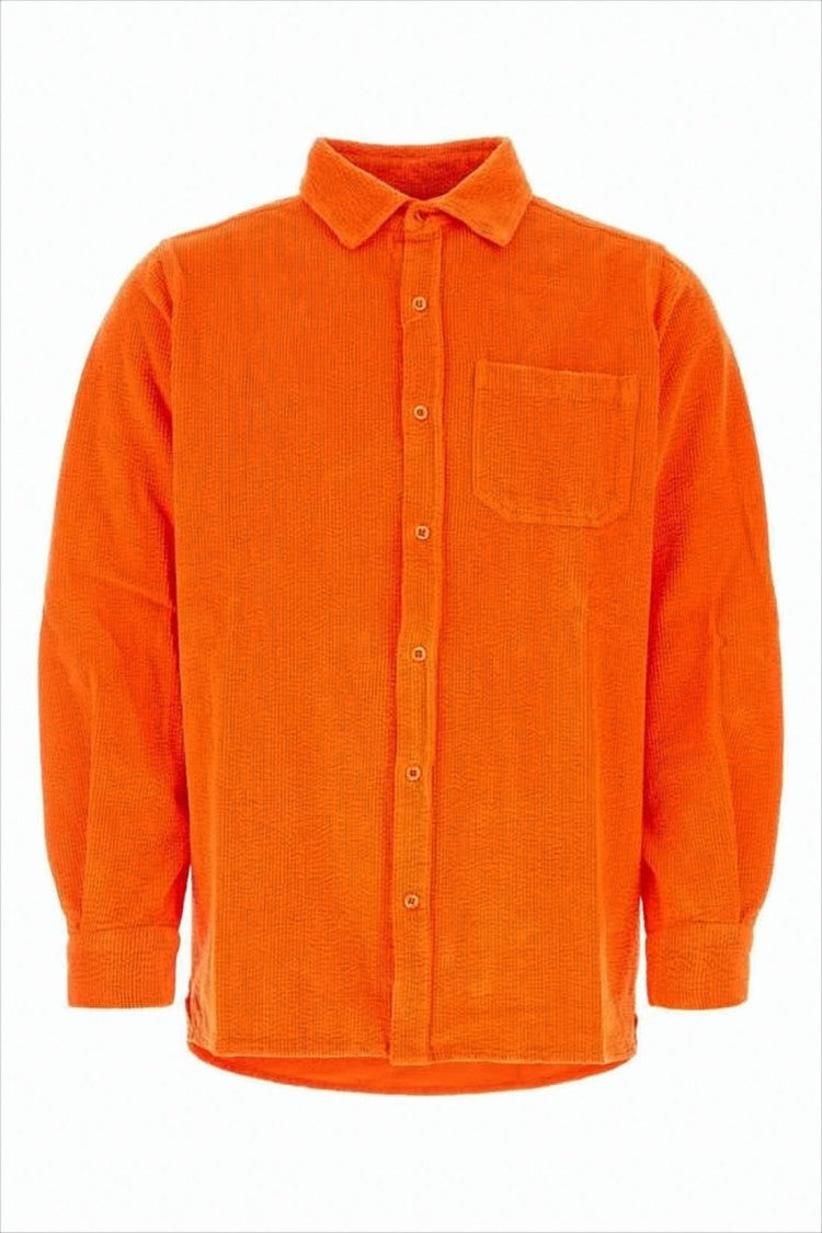 Erl Textured Long-Sleeve Orange Shirt With Classic Collar