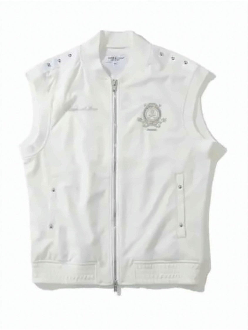 Mark&Lona Minimalist White Vest With Zipper Closure And Embroidered Emblem