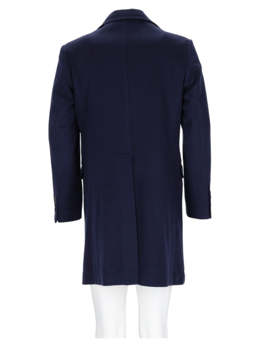 Colamarino Navy Single-Breasted Notch Lapel Tailored Coat