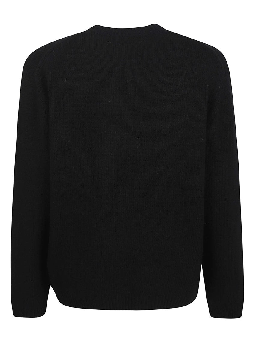 Maison Kitsuné Black Knit Sweater With Playful Fox Embroidery