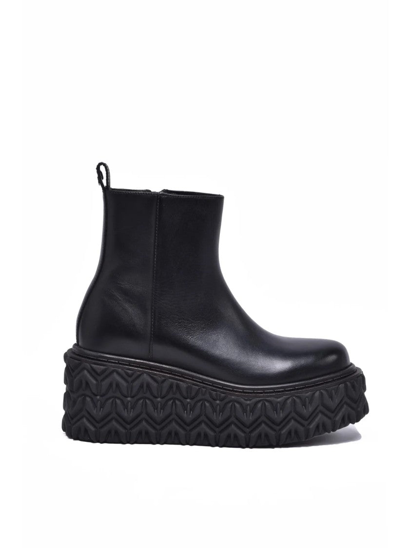 Patrizia Pepe Black Leather Rubber Women's Wedge Ankle Boot