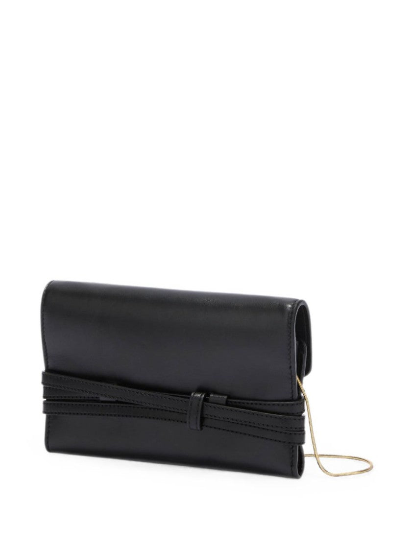 Moschino Black Silk-Blend Buckle Chain Clutch Bag