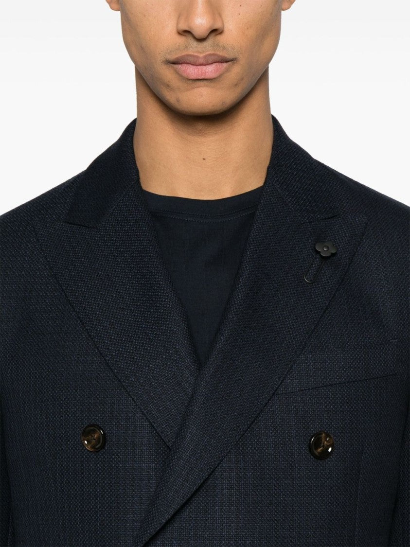 Lardini Double-Breasted Black Jacket With Textured Fabric