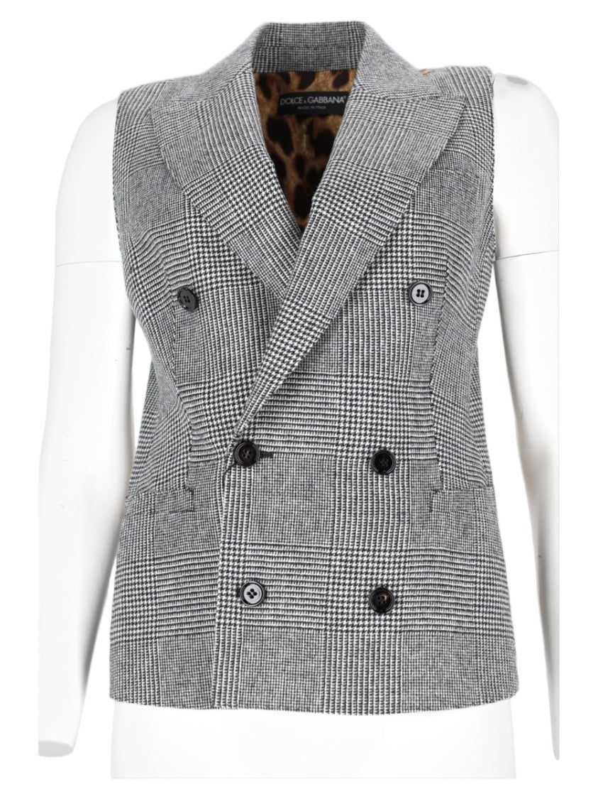 Dolce & Gabbana Multicolor Checkered Leopard Double-Breasted Vest