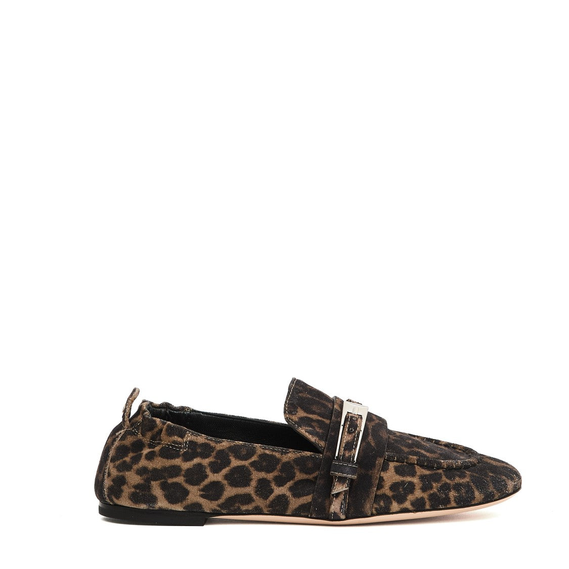 Agl Calf Leather Loafer With Leopard Print And Decorative Buckle
