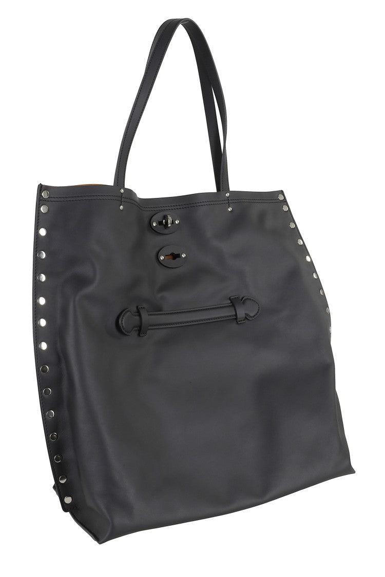 Zanellato Black A Spasso Saeta Swivel Clasp Leather Handbag