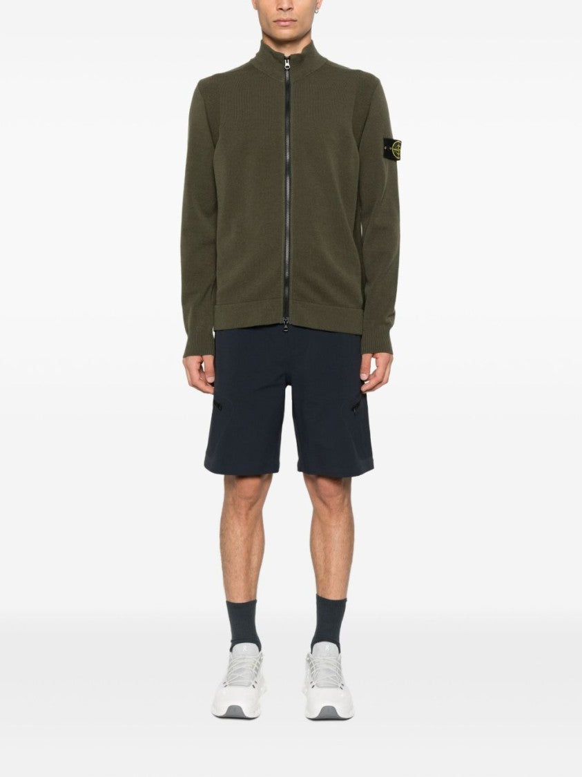 Stone Island Militarily Inspired Zip-Up Sweater With Logo Badge