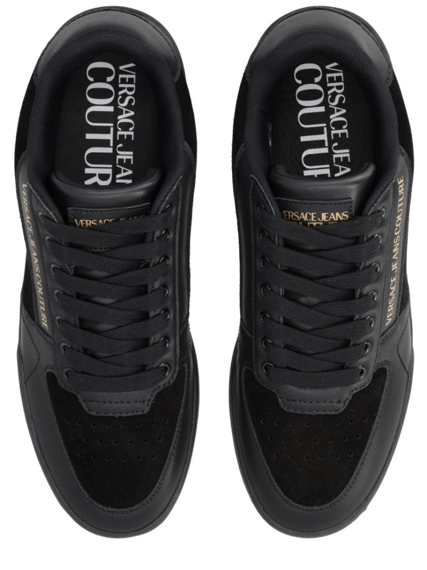 Versace Jeans Couture Lace-Up Black Sneakers With Textured Accents