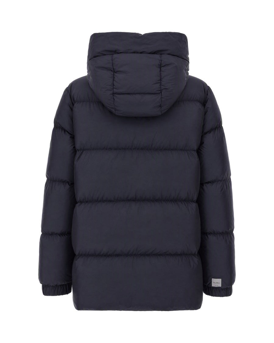 Max Mara Navy Blue Channel-Quilted Hooded Puffer Down Jacket