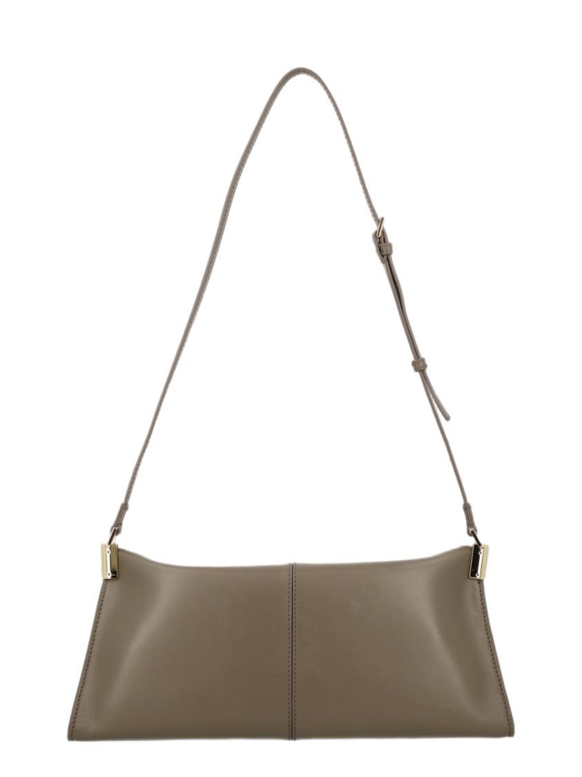 Balmain Grey Gold-Tone Leather Shoulder Bag