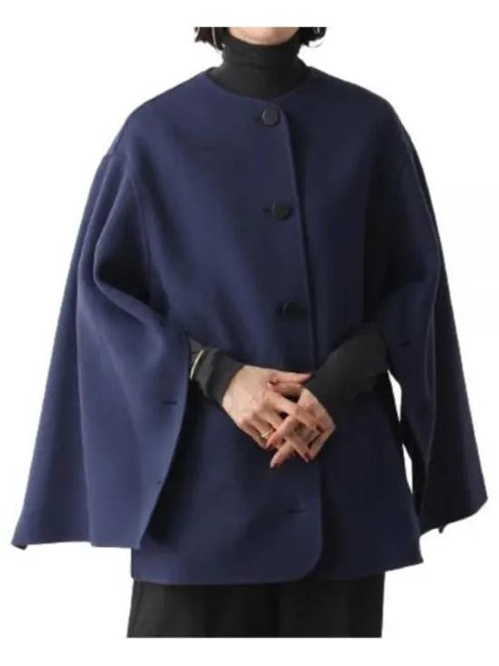 Marni Structured Navy Cape With High Neckline And Dramatic Sleeves