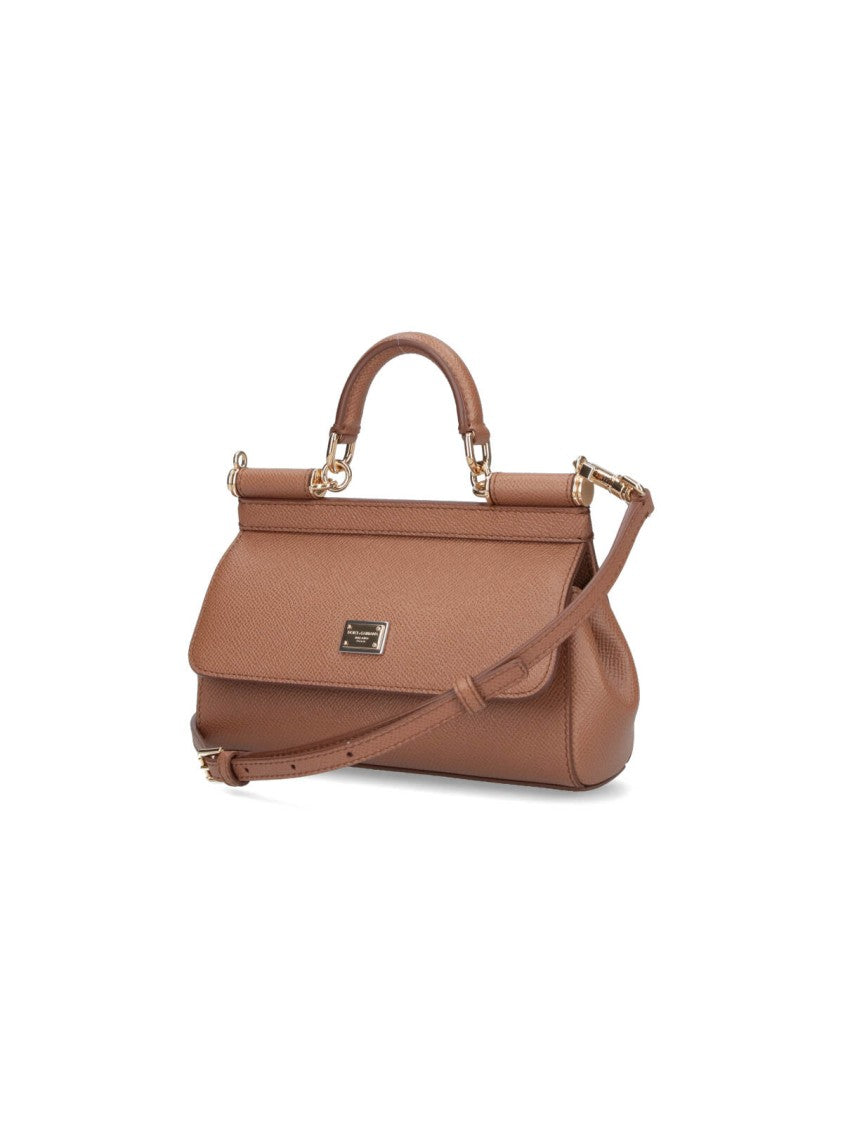 Dolce & Gabbana Structured Brown Leather Handbag With Detachable Strap