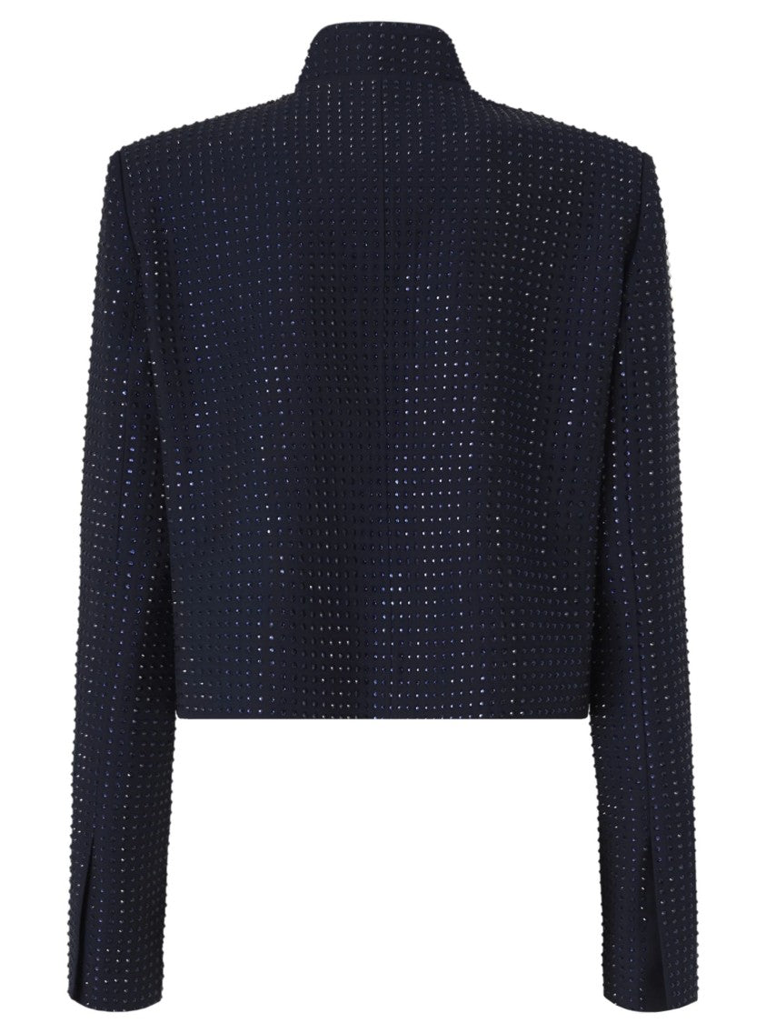 Pinko Cropped Black Blazer With Asymmetrical Closure And Textured Fabric