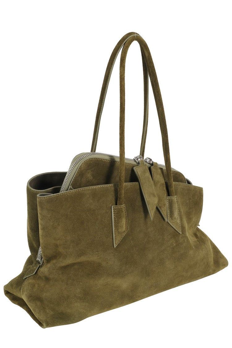 The Attico Khaki La Passeggiata Medium Suede Tote Bag