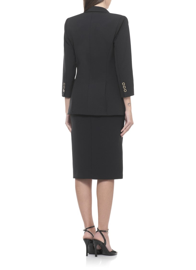 Elisabetta Franchi Black Peak Lapel Logoed Blazer
