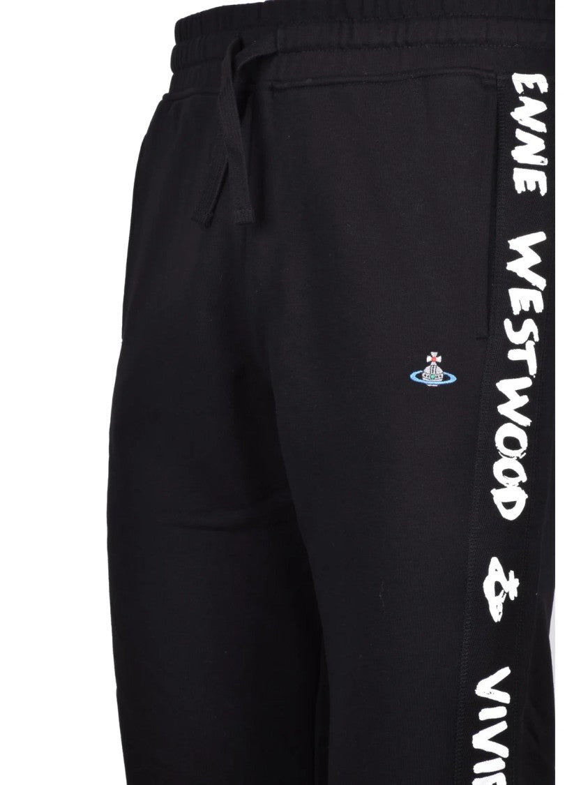 Vivienne Westwood Relaxed Fit Black Cotton Track Trousers With Signature Branding
