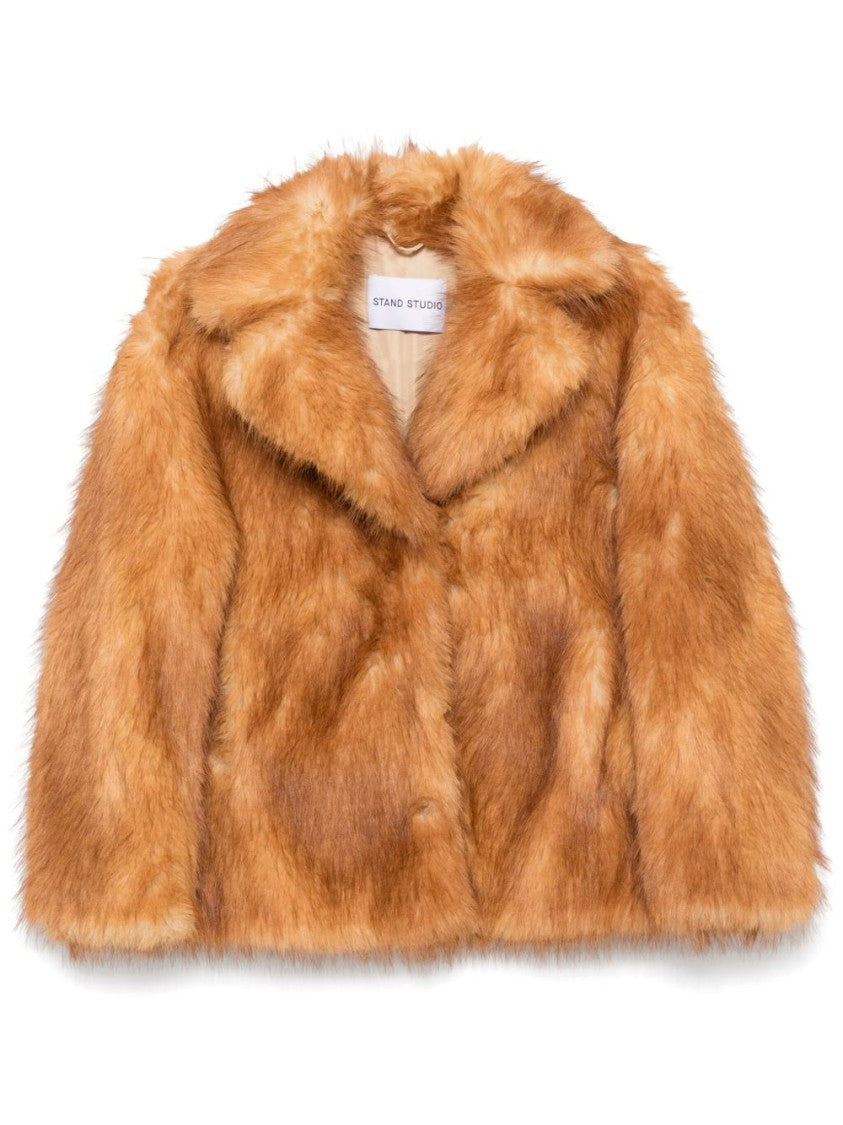 Stand Studio Plush Faux Fur Coat With Wide Collar