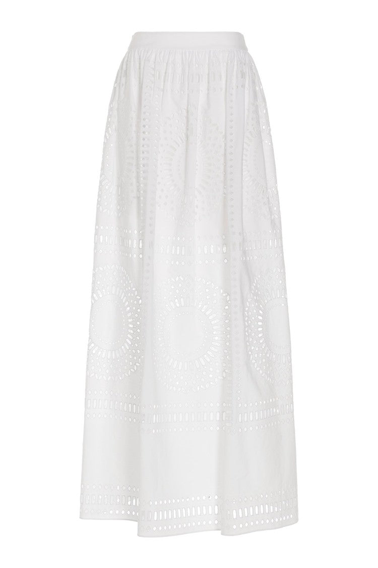 Alberta Ferretti Perforated White Midi Skirt Gathered Waistband