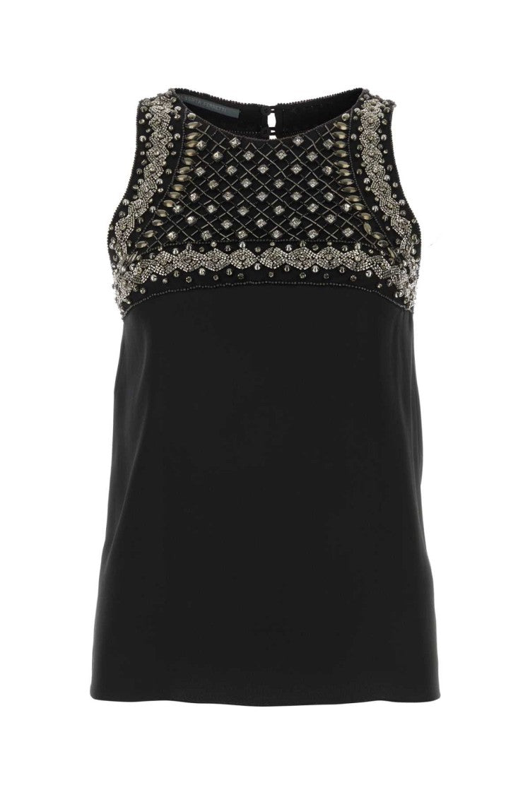 Alberta Ferretti Black Satin Tank Top