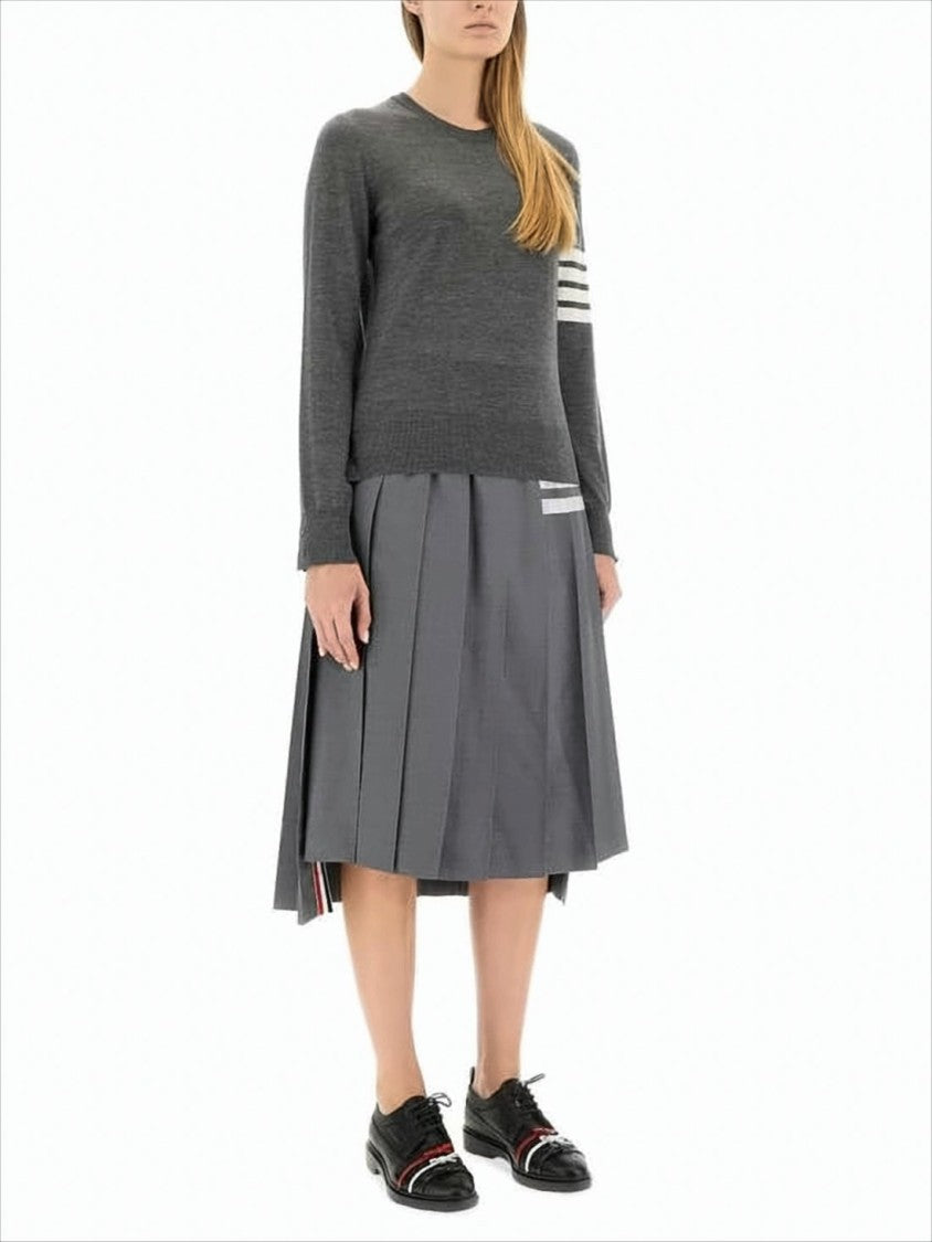 Thom Browne Grey Wool Sweater With Iconic Stripe Detail