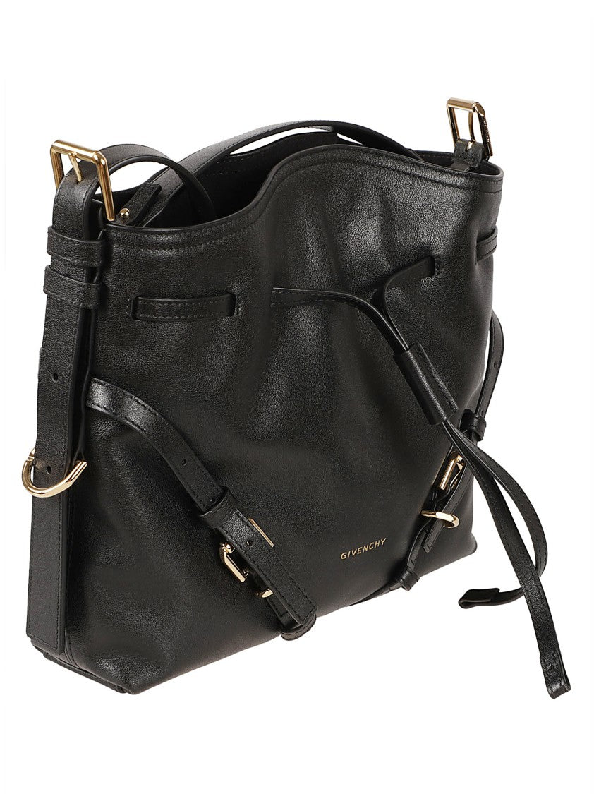 Givenchy Black Calf Leather Bag With Adjustable Straps And Drawstring Detail
