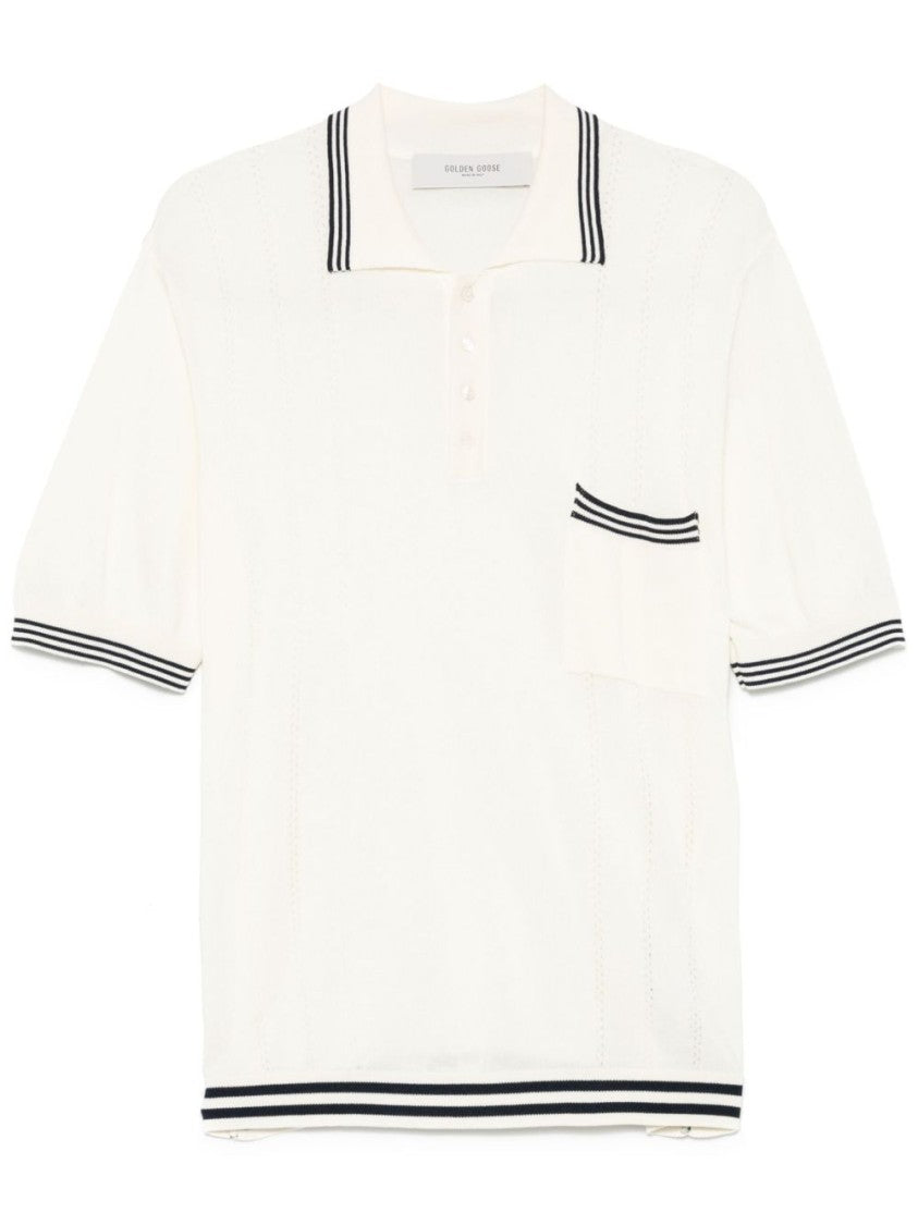Golden Goose Classic White Polo With Textured Knit