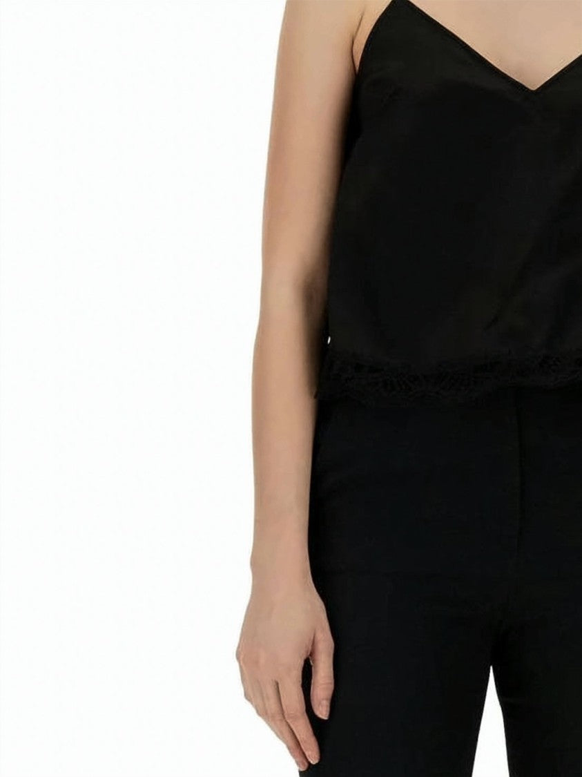 Alexander Mcqueen Sleek Black Sleeveless Top With Lace Trim