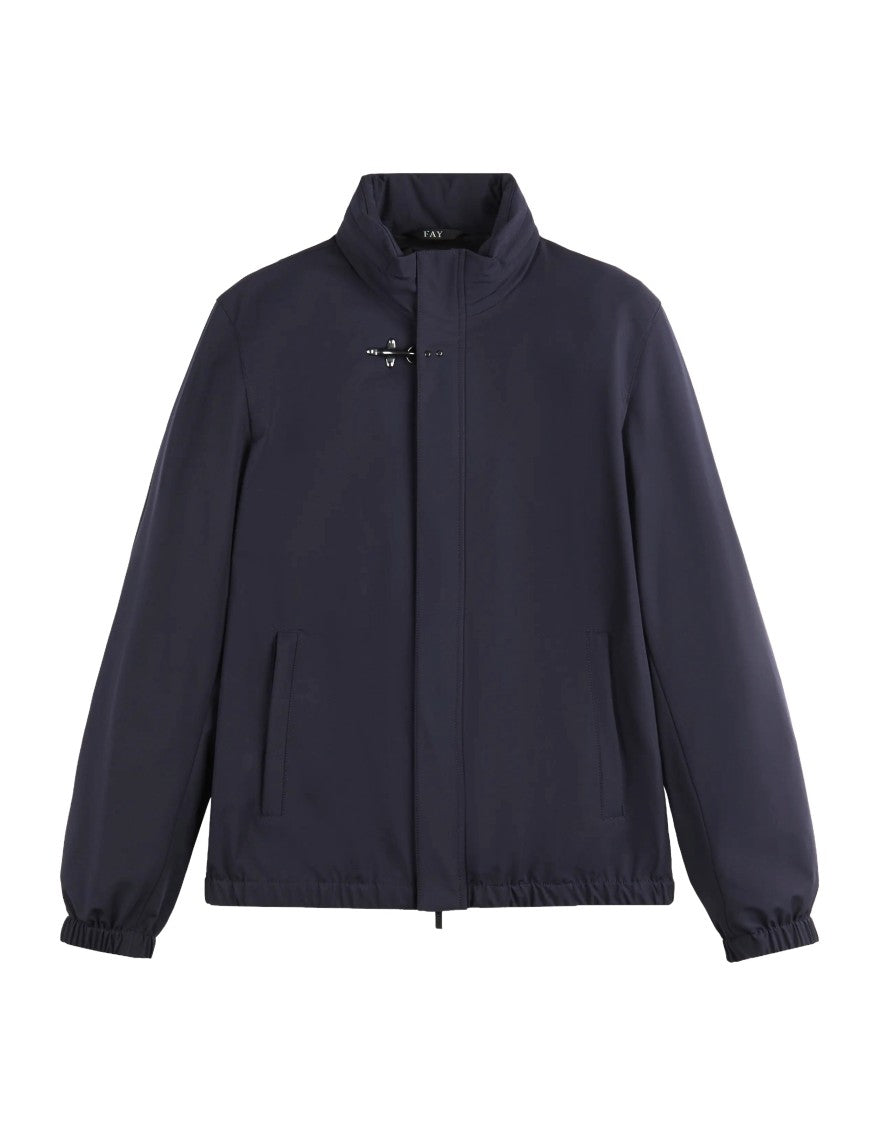 Fay Versatile Navy Stretch Jacket With Leather Accents