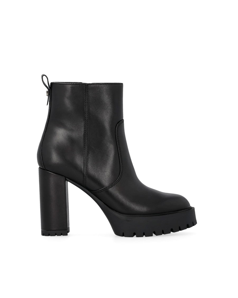 Pinko Black Calf Leather Lug Sole Boots