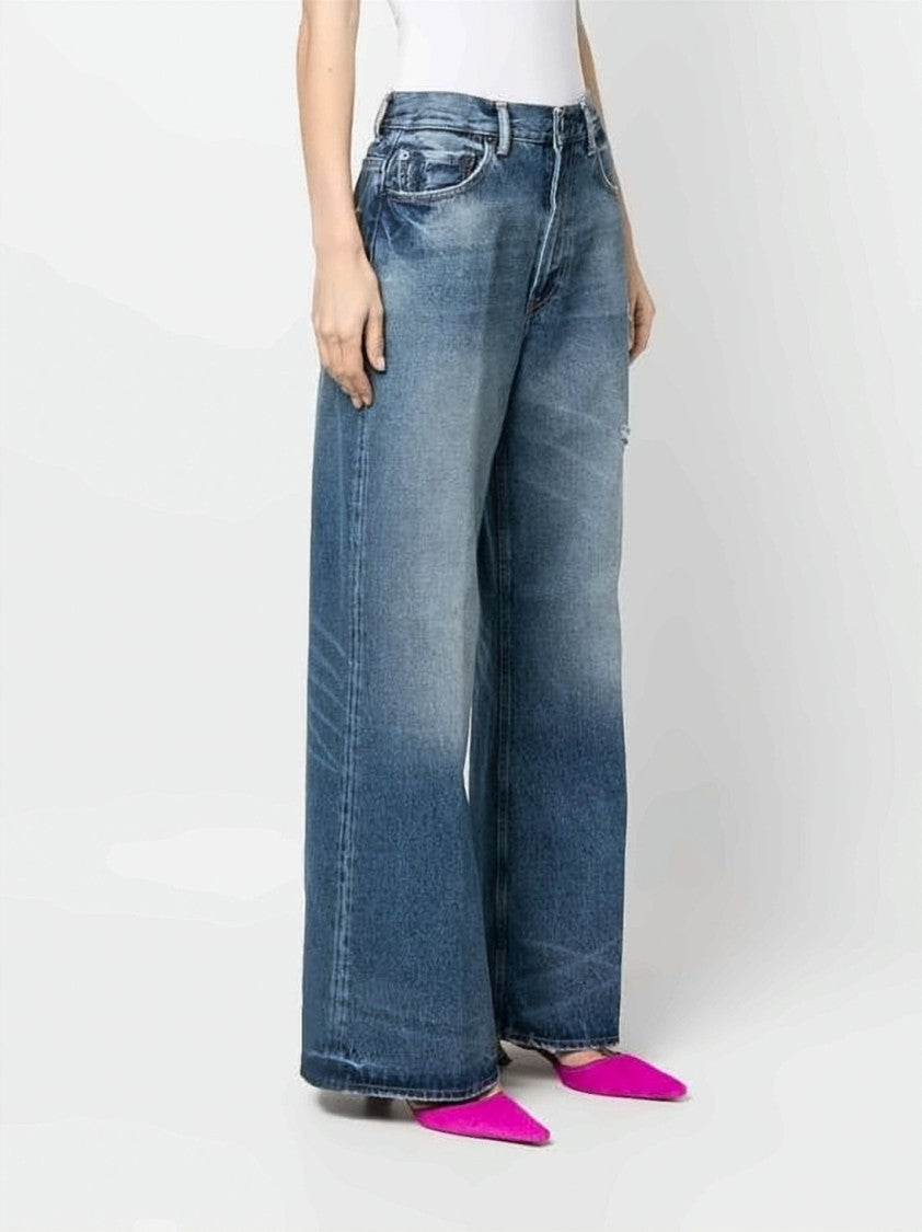 Acne Studios Wide-Leg Denim Pants With Vintage Wash And Frayed Hems