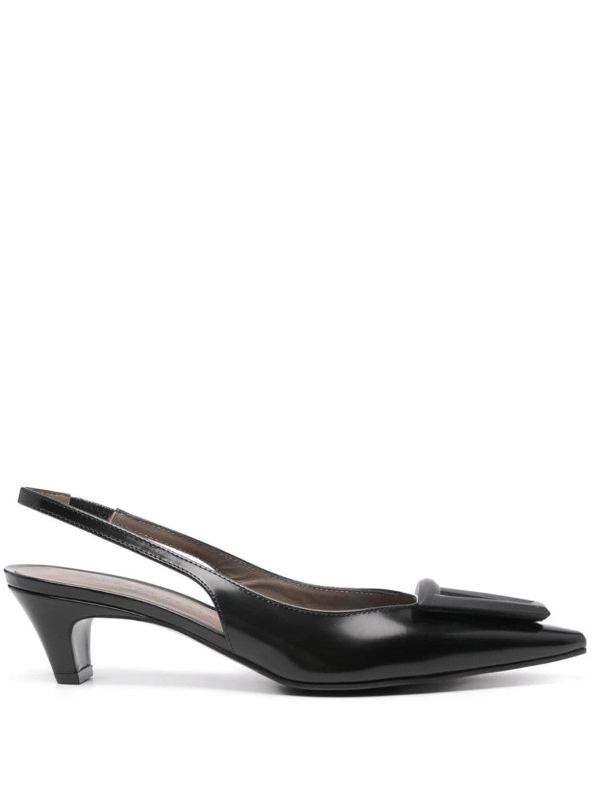 Roberto Festa Polished Black Calf Leather Slingback Shoes