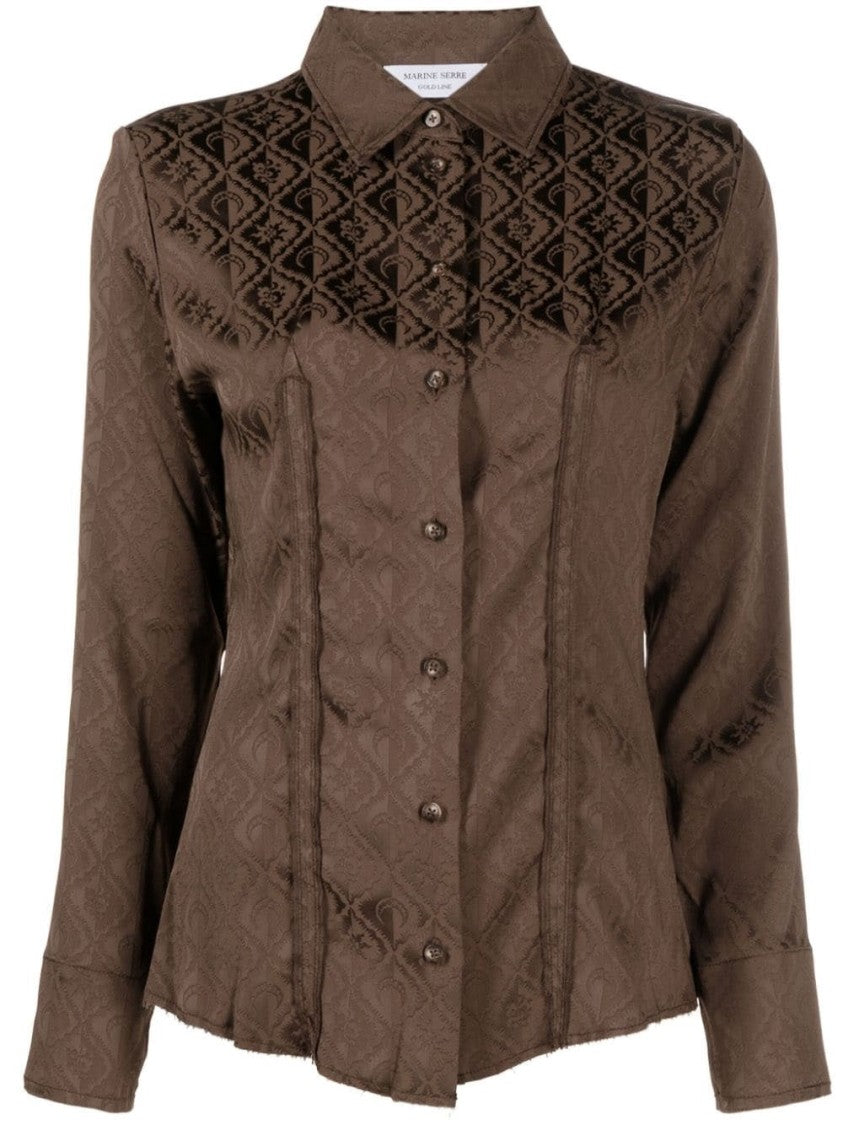 Marine Serre Long Sleeve Jacquard Shirt With Classic Collar