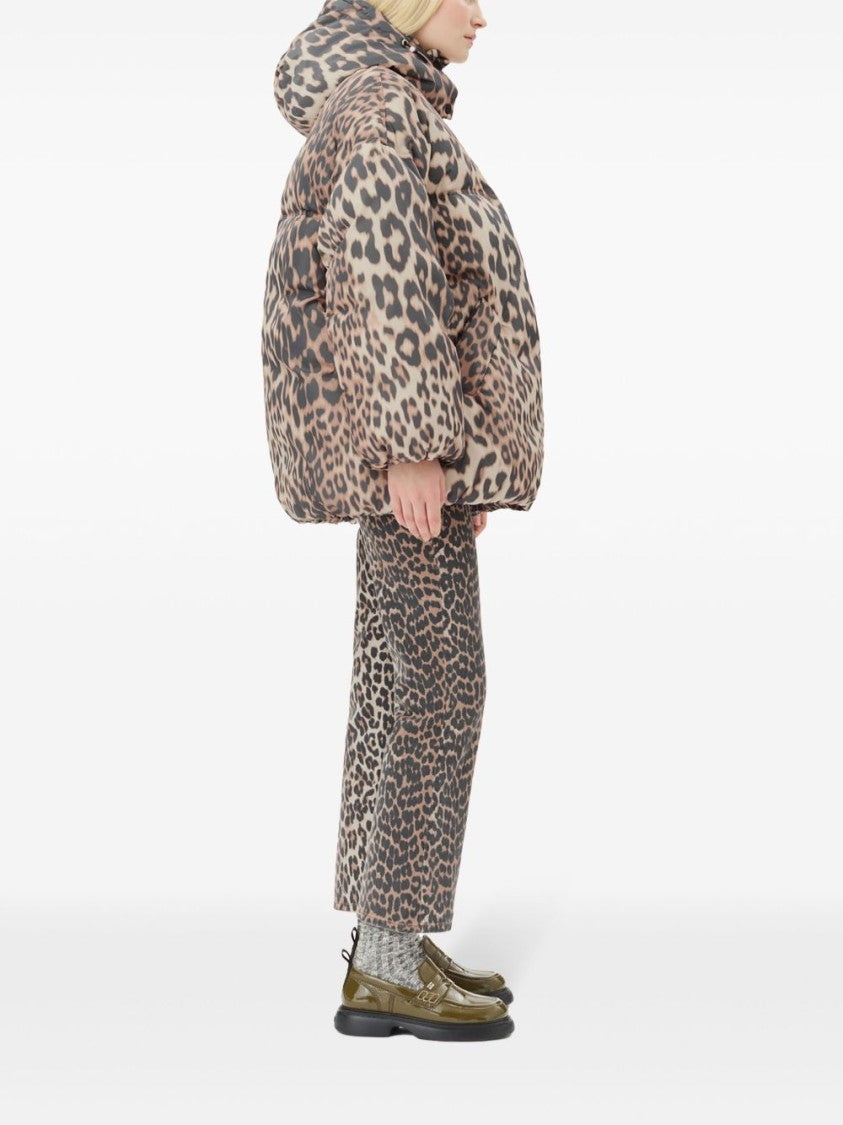 Ganni Leopard Print Coat With Oversized Silhouette